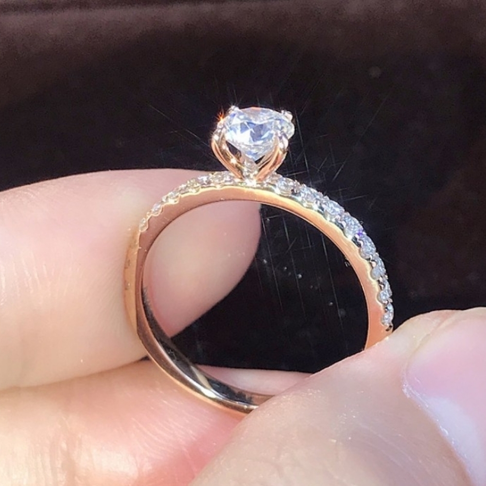 Sparkling Round Cubic Zirconia Ring rose gold - Picture 3 of 11